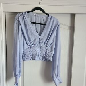 Fashion Nova Light Lavender Ruched V-Neck Long Sleeve Crop Top